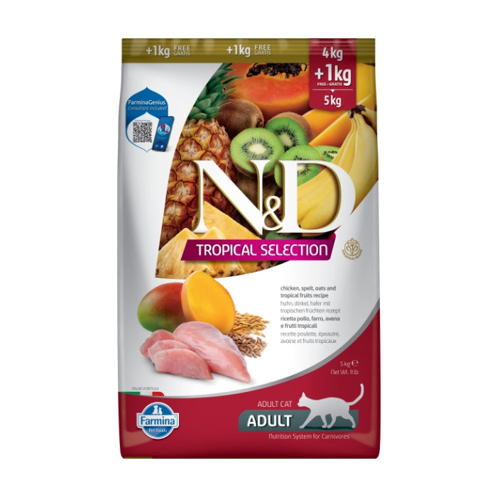 N&D Tropical Selection Tavuklu ve Tropikal Meyveli 4+1 Kg Yetişkin Kuru Kedi Maması
