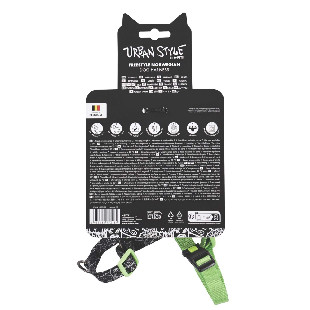 M-Pets Urban Style Black/White Norwegian Köpek Göğüs Tasması (S)