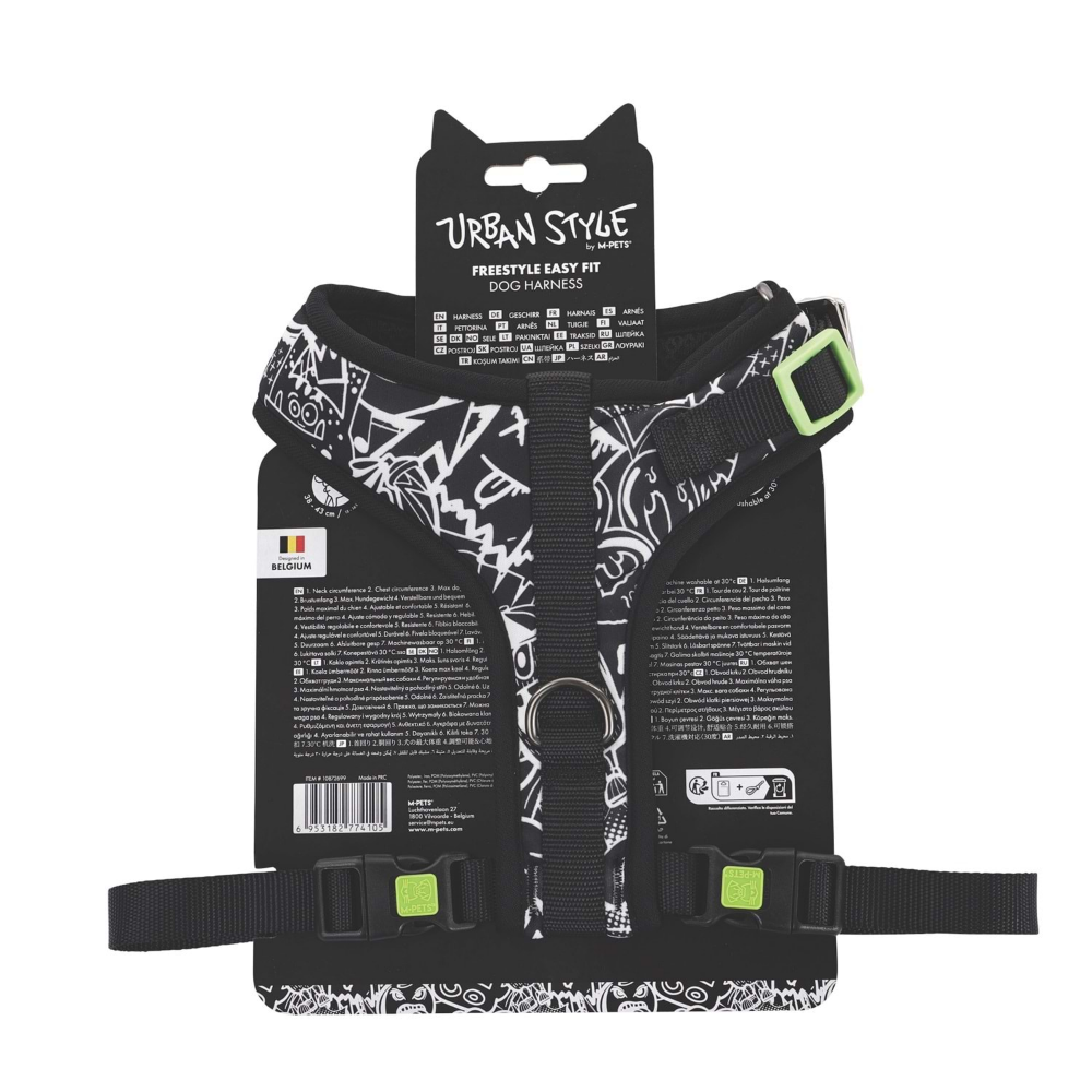 M-Pets Urban Style Black/White Easy Fit Köpek Göğüs Tasması (M)