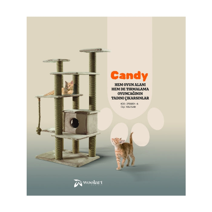 Woolart Candy Kedi Tırmalama Mobilyası Bej