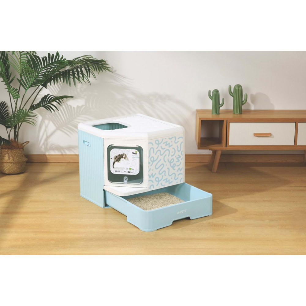 M-Pets Terra Forma Eco Desenli Kapalı Kedi Tuvaleti Blue