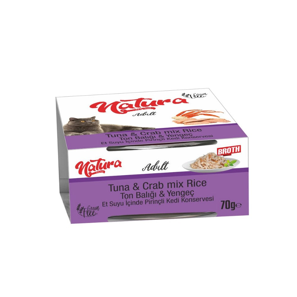 Natura Ton Balığı & Yengeç, Et Suyu İçinde Pirinçli Kedi Konservesi 70 Gr