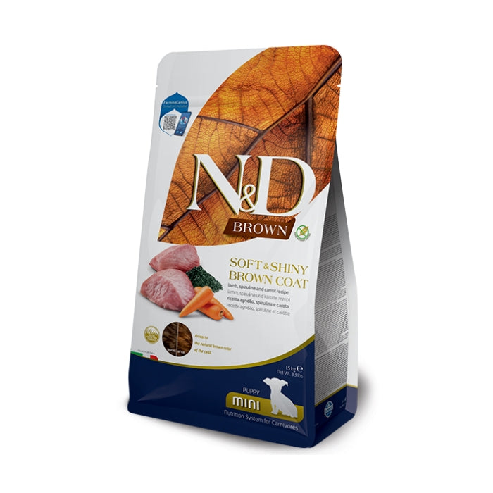 N&D Brown Kuzu Eti, Spirulina ve Havuç Mini Irk Yavru Köpek Maması 1.5 Kg