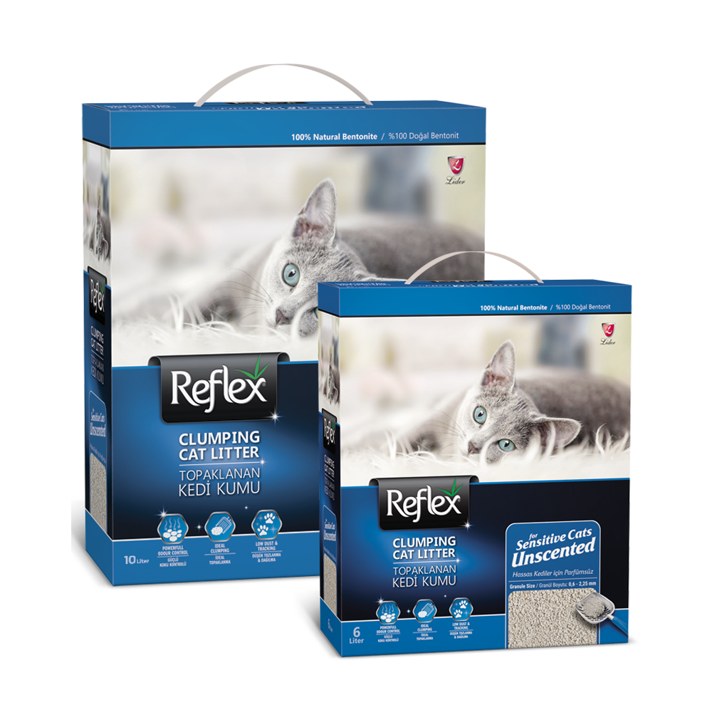 Reflex Sensitive Cats Unscented (Hassas Kediler için Kokusuz) Topaklanan Kedi Kumu Mavi 10L