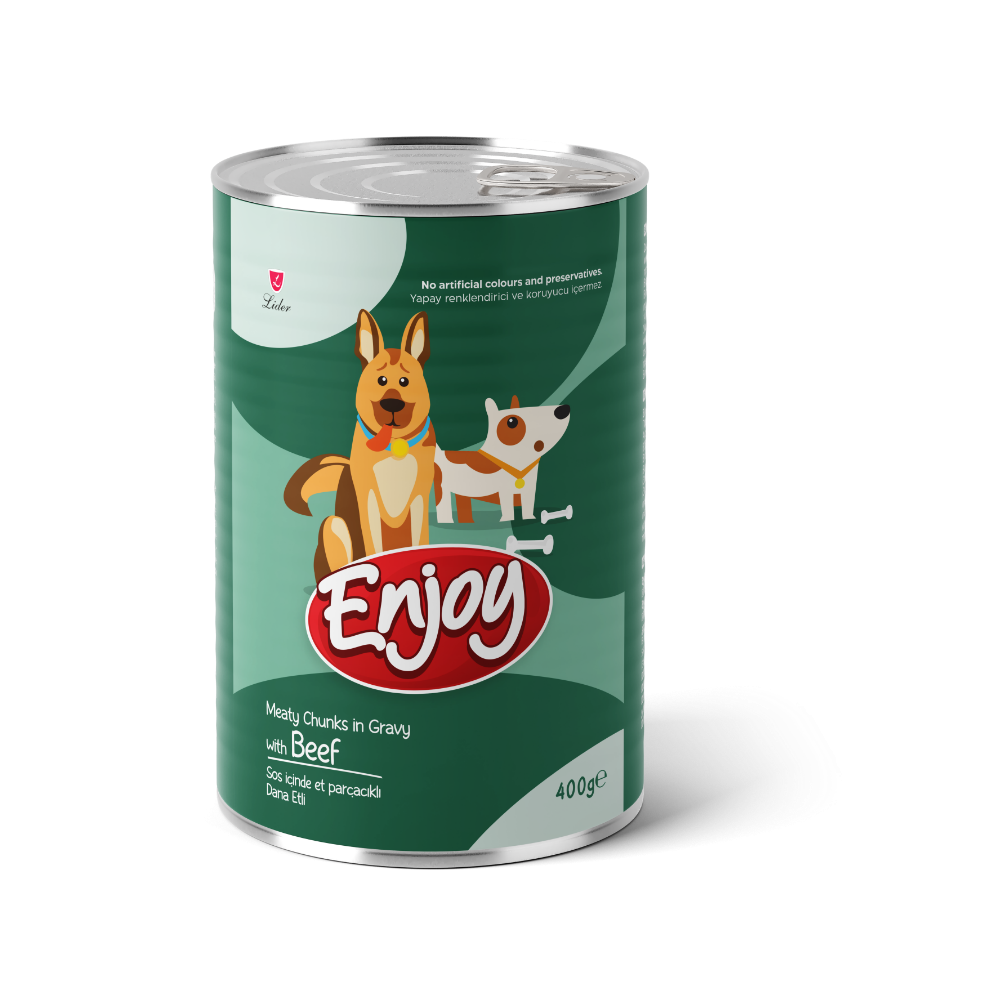 Enjoy Konserve Sos İçinde Et Parçacıklı Dana Etli Yetişkin Köpek Maması 400 G