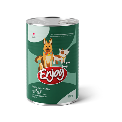 Enjoy Konserve Sos İçinde Et Parçacıklı Dana Etli Yetişkin Köpek Maması 400 G