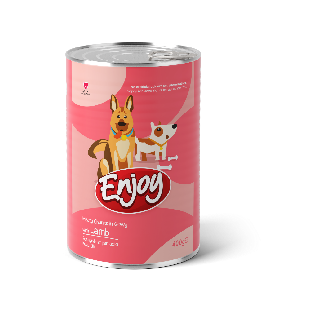 Enjoy Konserve Sos İçinde Et Parçacıklı Kuzu Etli Yetişkin Köpek Maması 400 G