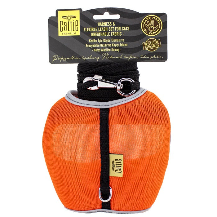 Cattie Havalı Dokuma Kedi Göğüs & Gezdirme Takımı Turuncu 1X25-35Cm