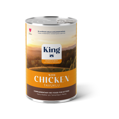 King Sos İçinde Et Parçacıklı Tavuklu Yavru Kedi Konserve 400 Gr