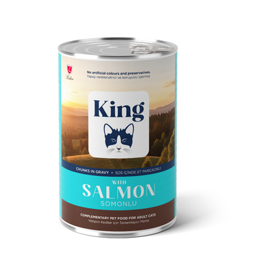 King Sos İçinde Et Parçacıklı Somonlu Yetişkin Kedi Konserve 400gr
