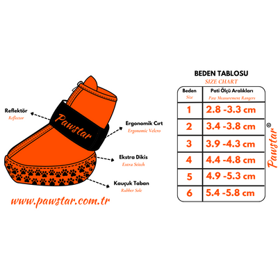 PawStar Turuncu Köpek Ayakkabısı Size:1