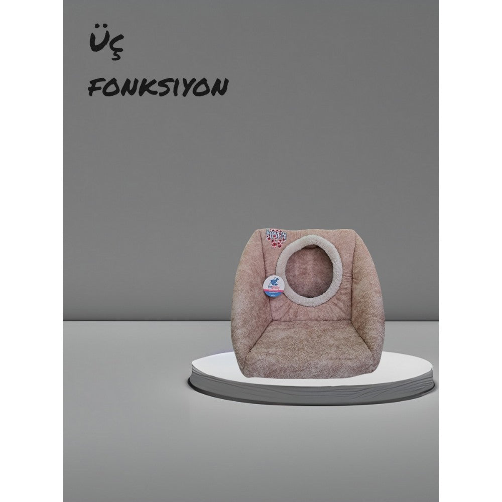 Petpretty Comfort Üç Fonksiyonlu Kedi Yatağı Krem 42x42x23cm