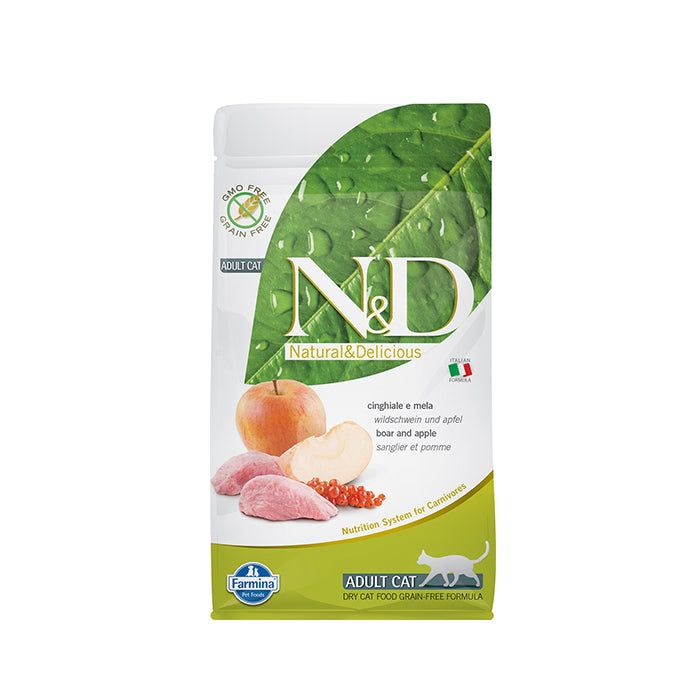 N&D Tahılsız Yaban Domuzu Etli ve Elmalı 1.5 Kg Yetişkin Kuru Kedi Maması