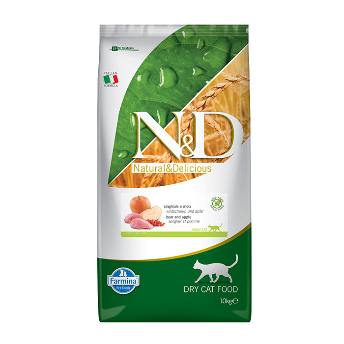 N&D Tahılsız Yaban Domuzu Etli ve Elmalı 10 Kg Yetişkin Kuru Kedi Maması