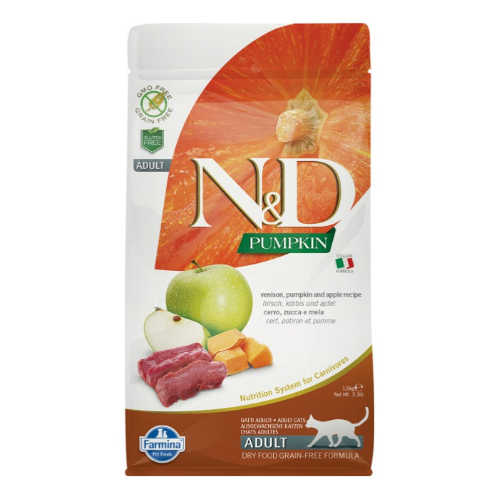 N&D Pumpkin Tahılsız Geyik Etli Balkabaklı ve Elmalı 1.5 Kg Yetişkin Kuru Kedi Maması