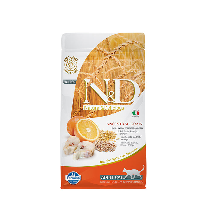 N&D Düşük Tahıllı Morina Balıklı ve Portakallı 1.5 Kg Yetişkin Kuru Kedi Maması