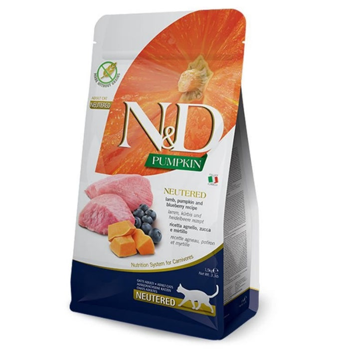 N&D Pumpkin Tahılsız Balkabaklı Kuzu Etli Yaban Mersini 1.5 Kg Kısırlaştırılmış Kuru Kedi Maması