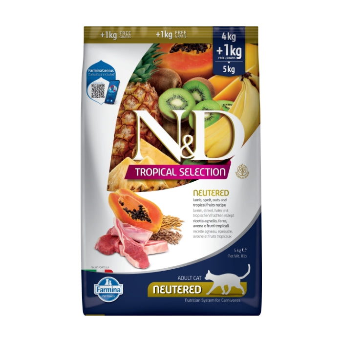 N&D Tropical Selection Kuzu Etli ve Tropikal Meyveli 4+1 Kg Kısırlaştırılmış Kuru Kedi Maması