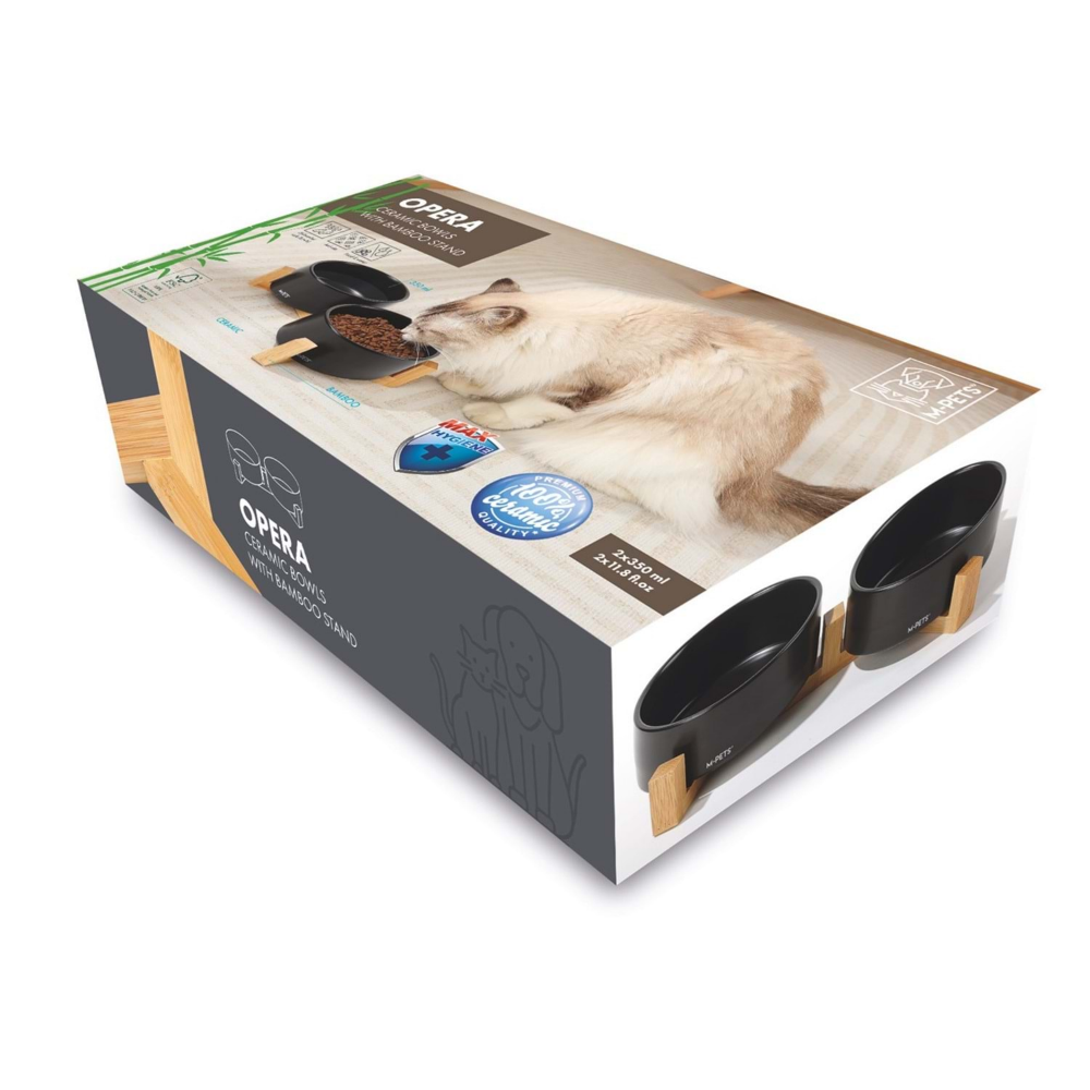 M-Pets Opera Seramik Mama Kabı Bamboo Standlı 2x350ml Black