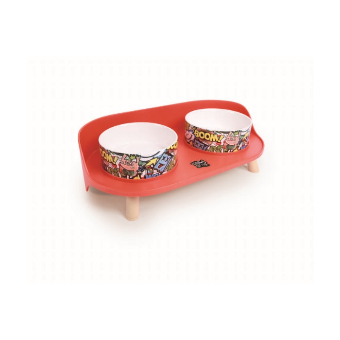 M-Pets Altıtude Urban Style 2'li Mama Kabı Standı Red&Multicolor