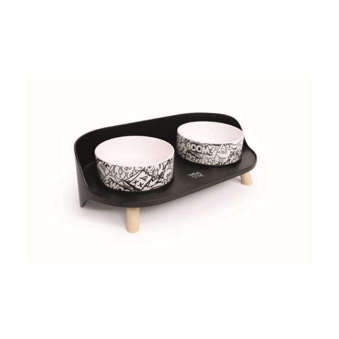 M-Pets Altıtude Urban Style 2'li Mama Kabı Standı Black&White