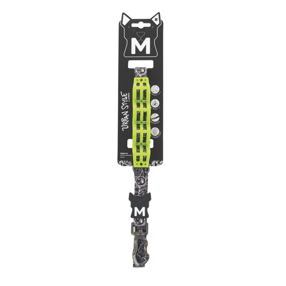 M-Pets Urban Style Freestyle Black/White Şok Emici Gezdirme Tasma (M)