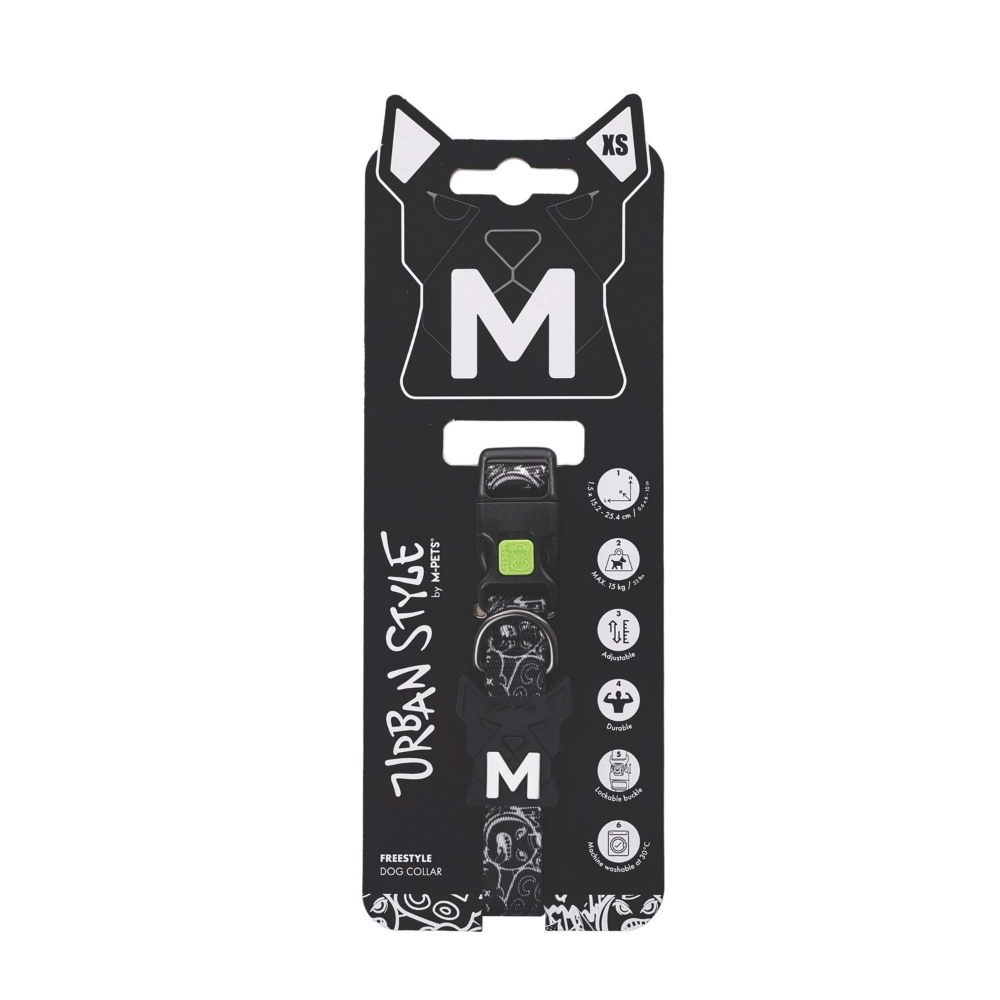 M-Pets Urban Style Freestyle Black/White Boyun Tasması (XS)