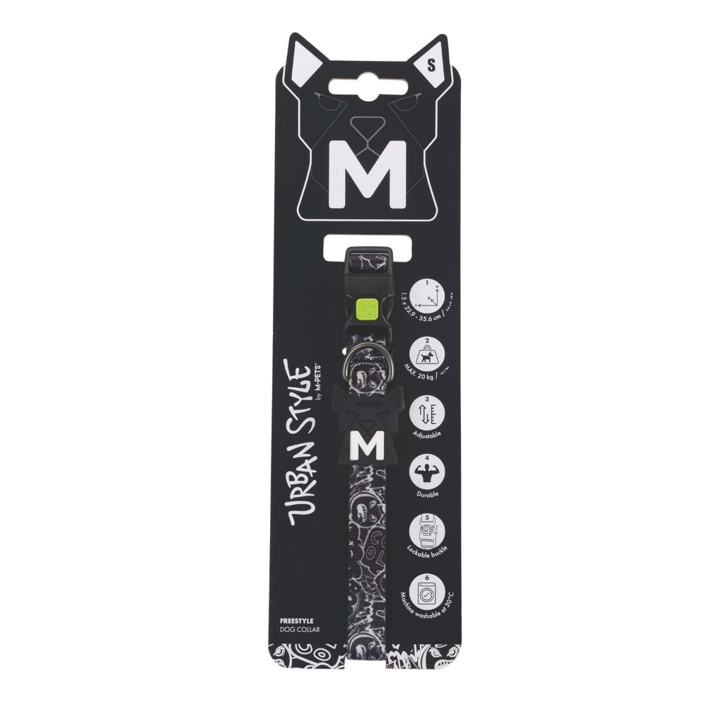 M-Pets Urban Style Freestyle Black/White Boyun Tasması (S)
