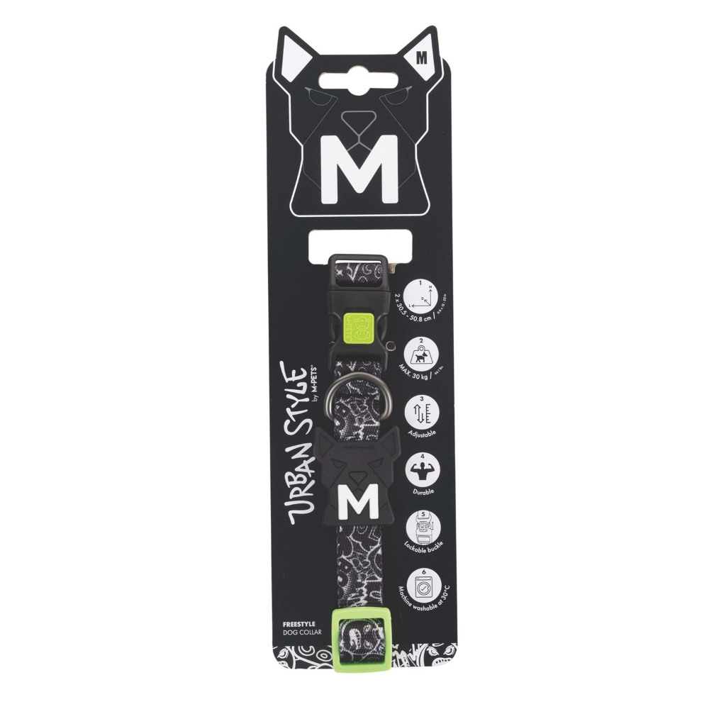 M-Pets Urban Style Freestyle Black/White Boyun Tasması (M)