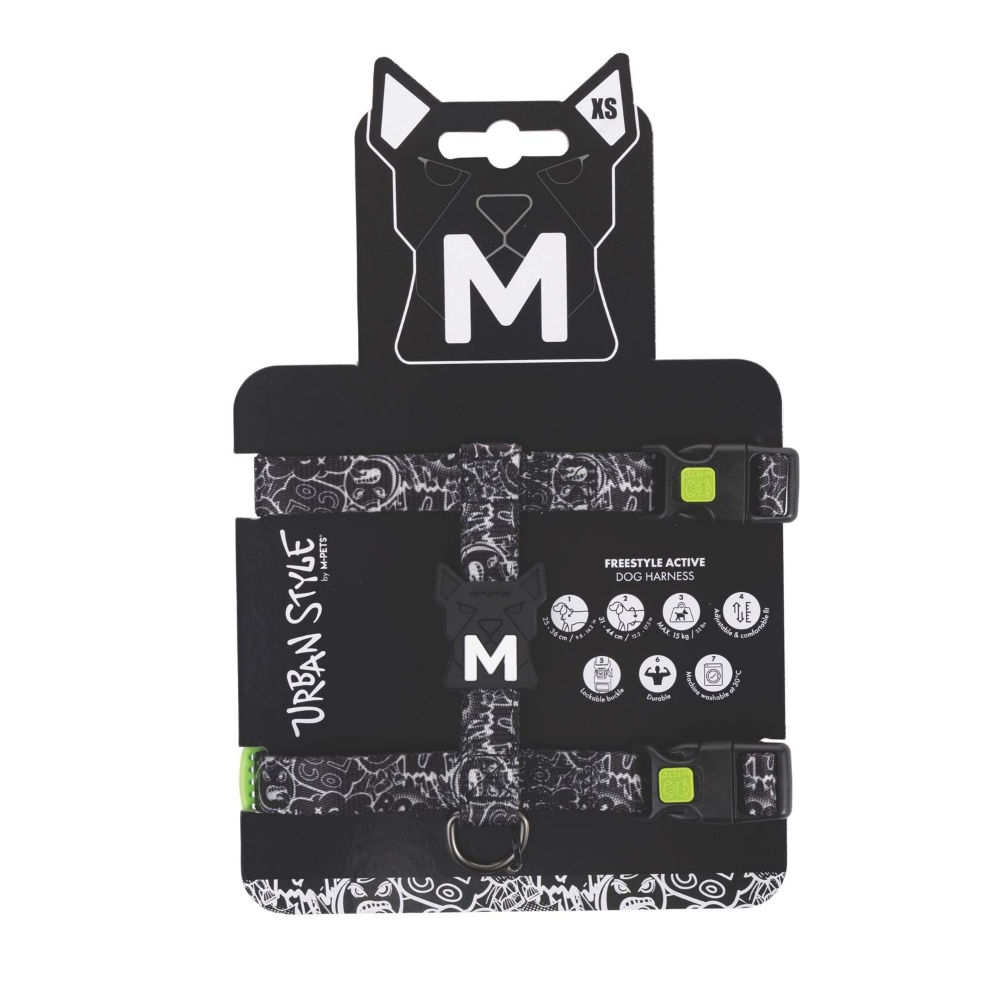 M-Pets Urban Style Black/White Active Köpek Göğüs Tasması (XS)
