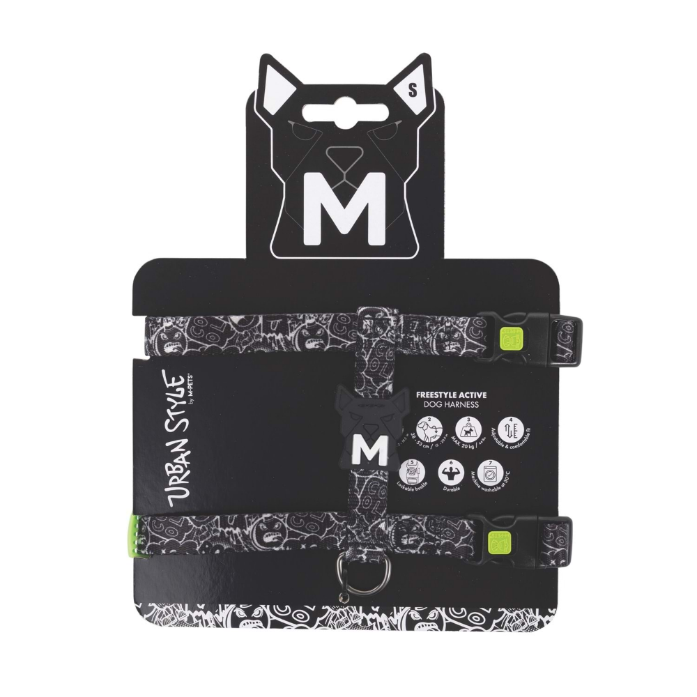 M-Pets Urban Style Black/White Active Köpek Göğüs Tasması (S)