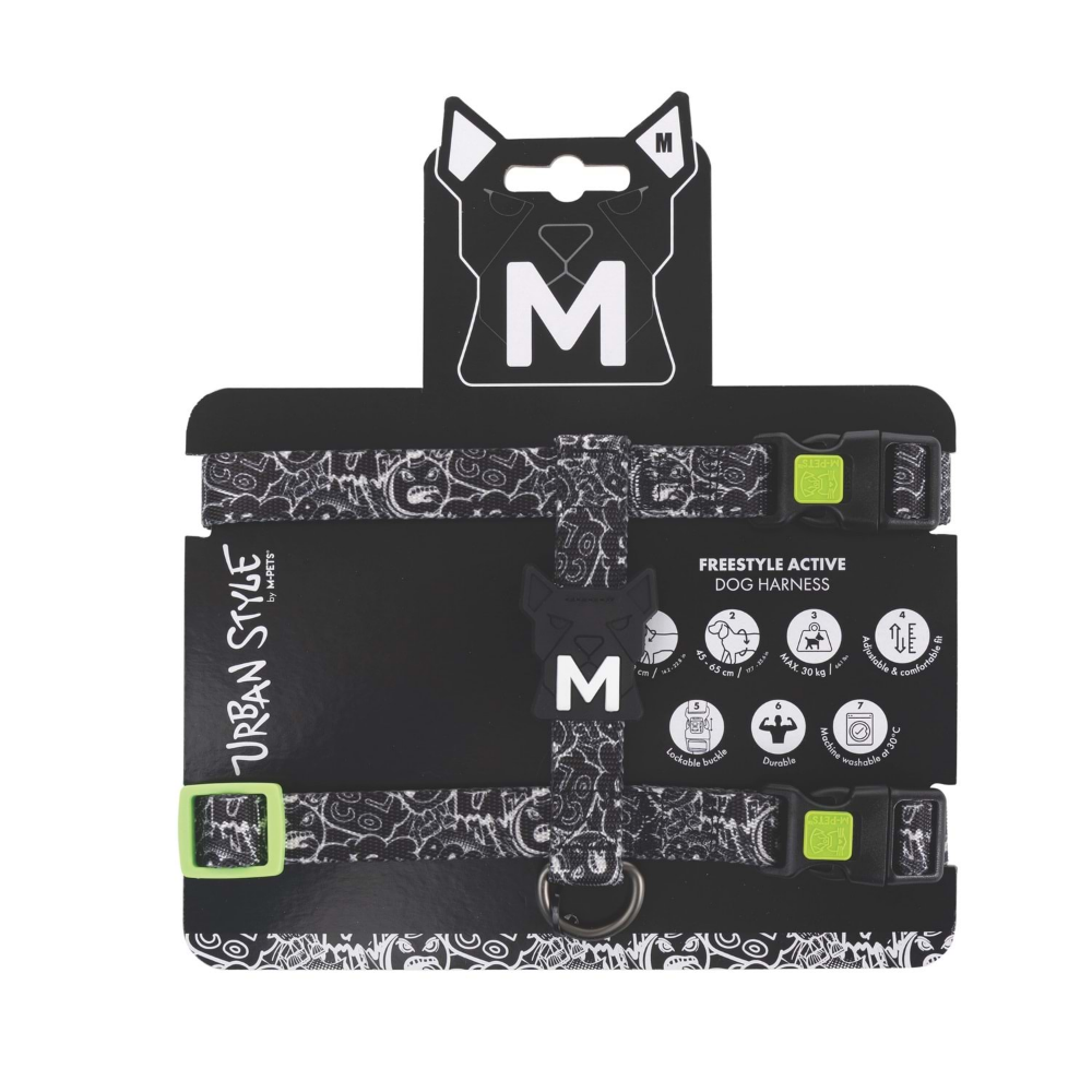 M-Pets Urban Style Black/White Active Köpek Göğüs Tasması (M)