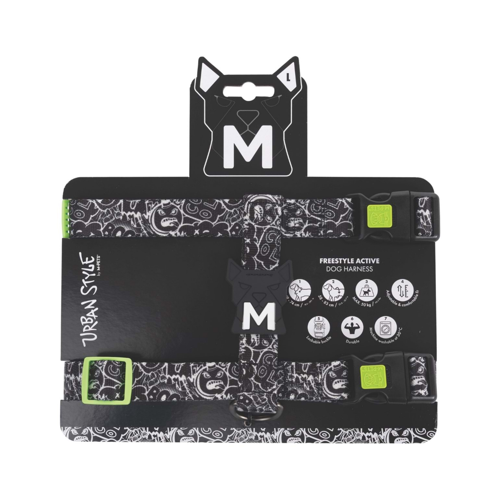M-Pets Urban Style Black/White Active Köpek Göğüs Tasması (L)