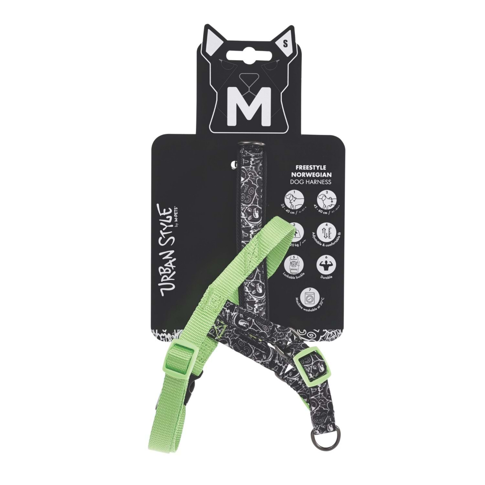 M-Pets Urban Style Black/White Norwegian Köpek Göğüs Tasması (S)