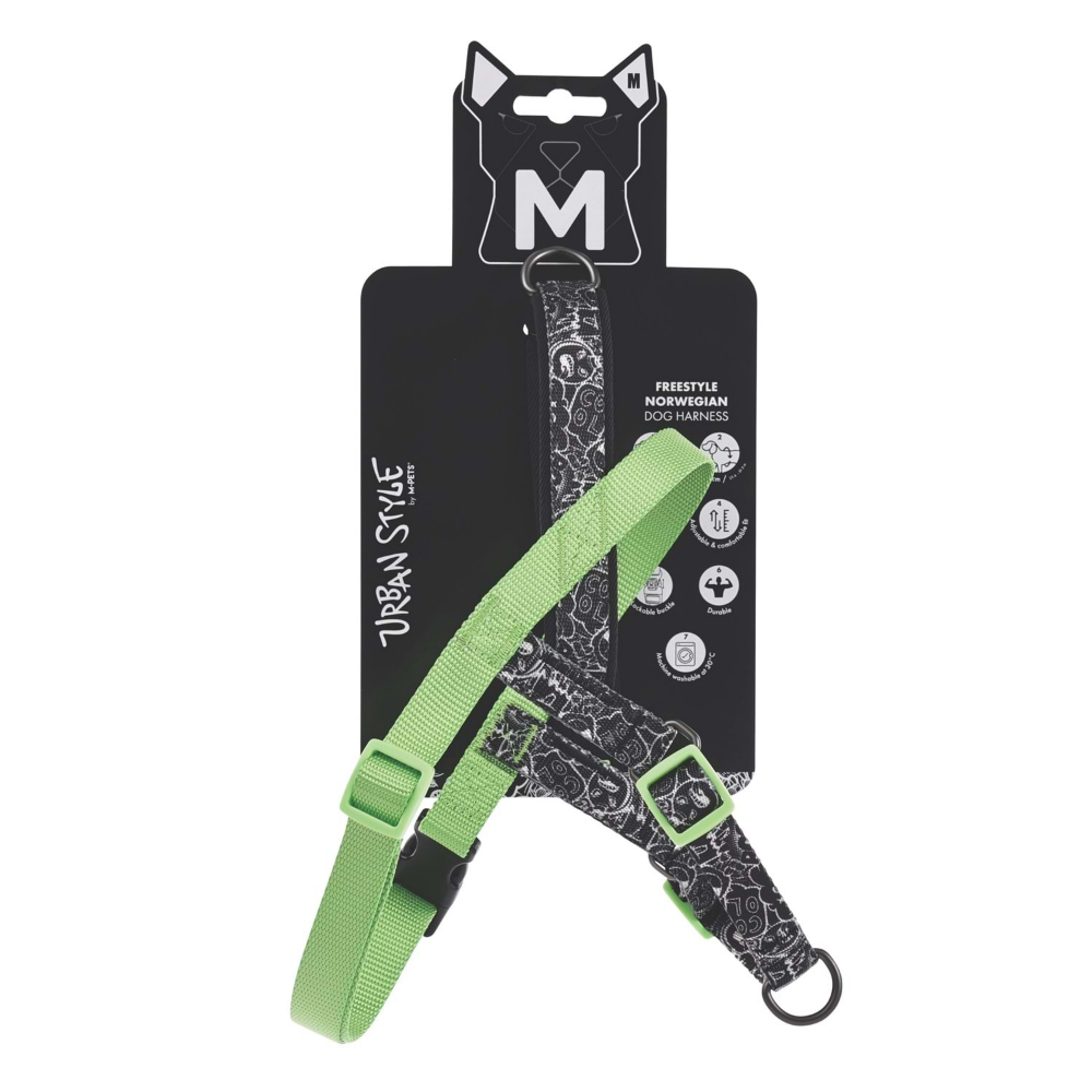 M-Pets Urban Style Black/White Norwegian Köpek Göğüs Tasması (M)