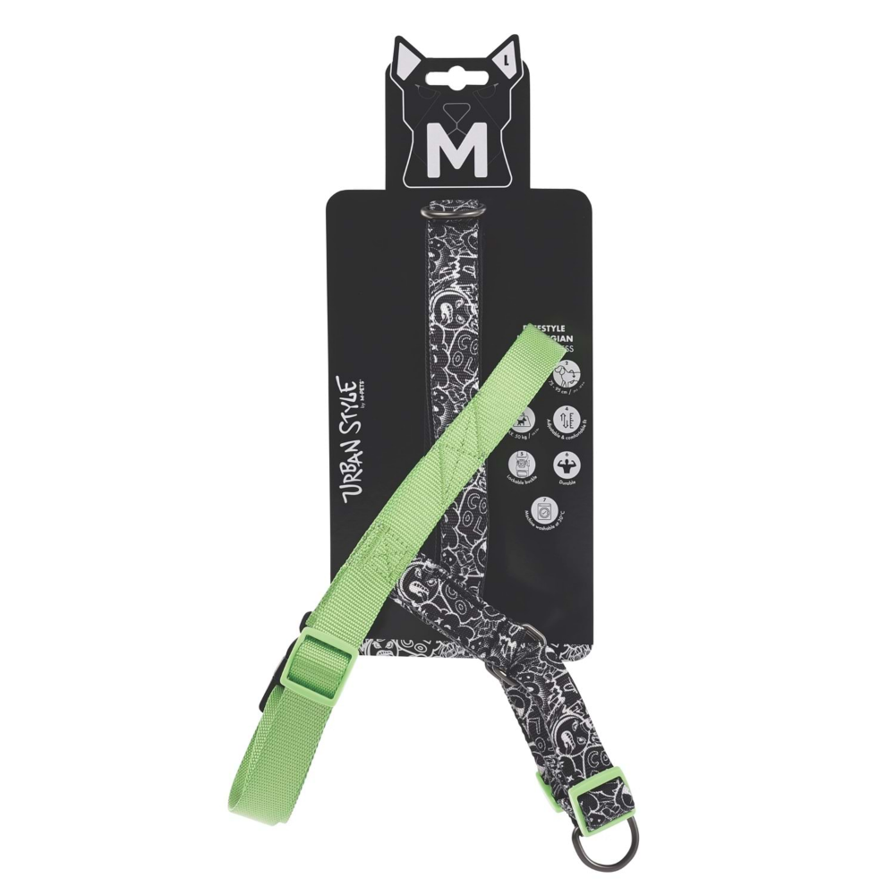 M-Pets Urban Style Black/White Norwegian Köpek Göğüs Tasması (L)