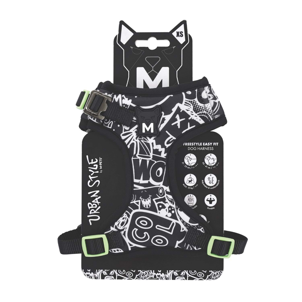 M-Pets Urban Style Black/White Easy Fit Köpek Göğüs Tasması (XS)