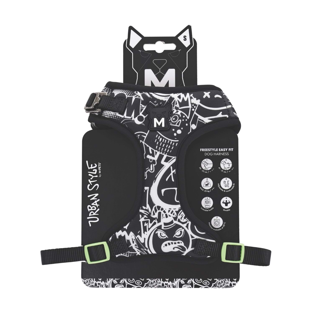 M-Pets Urban Style Black/White Easy Fit Köpek Göğüs Tasması (S)