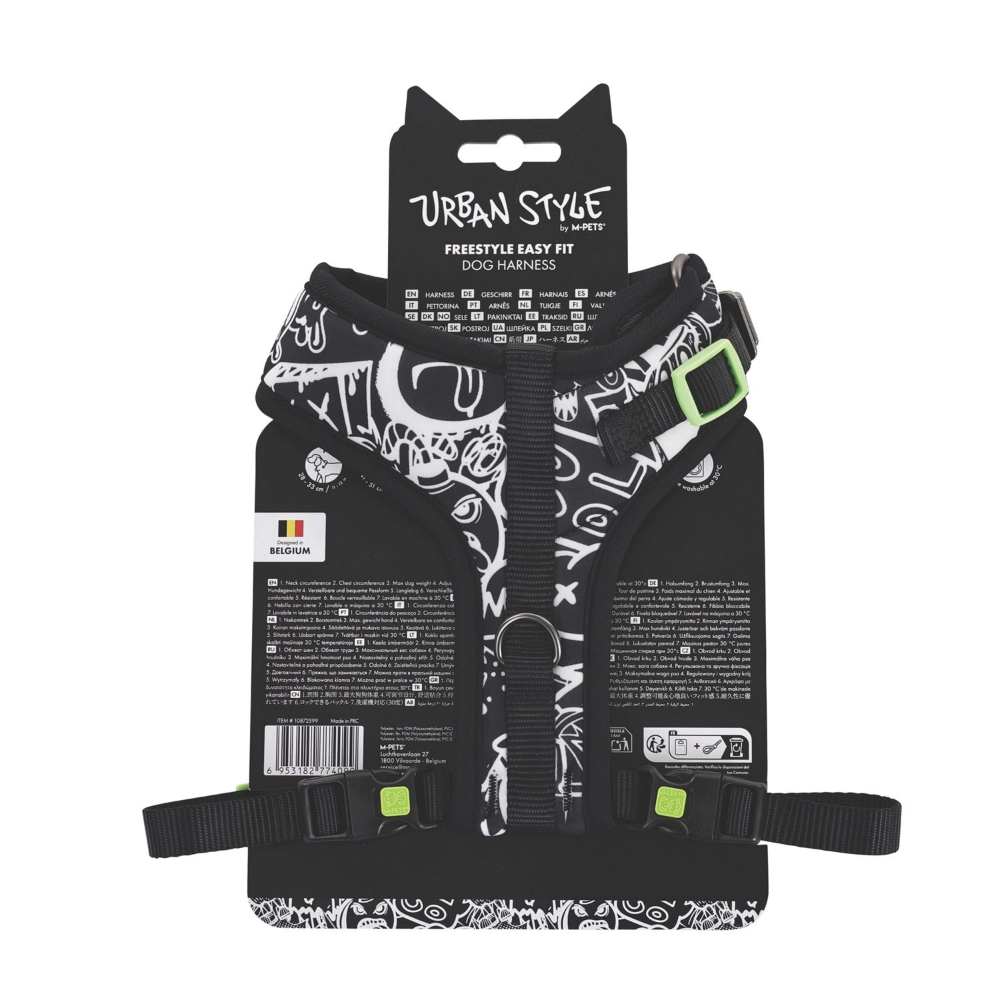 M-Pets Urban Style Black/White Easy Fit Köpek Göğüs Tasması (S)