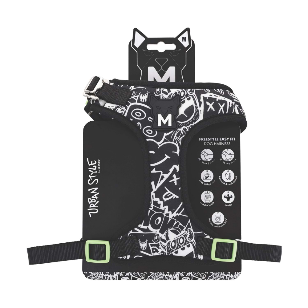 M-Pets Urban Style Black/White Easy Fit Köpek Göğüs Tasması (M)
