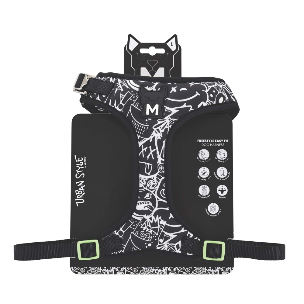 M-Pets Urban Style Black/White Easy Fit Köpek Göğüs Tasması (L)