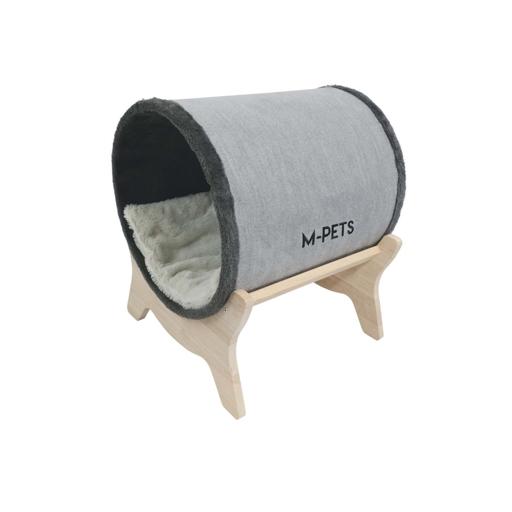 M-Pets Tunnel Elevated Ahşap Ayaklı Kedi Yatağı Grey