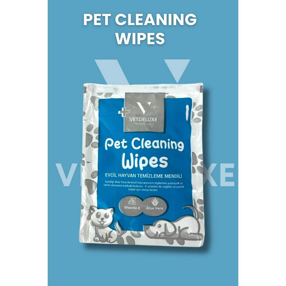 VETDELUXE Pet Cleaning Wipes E Vitamini Aloe Vera Destekli Evcil Hayvan Temizleme Havlusu 21x21 Cm