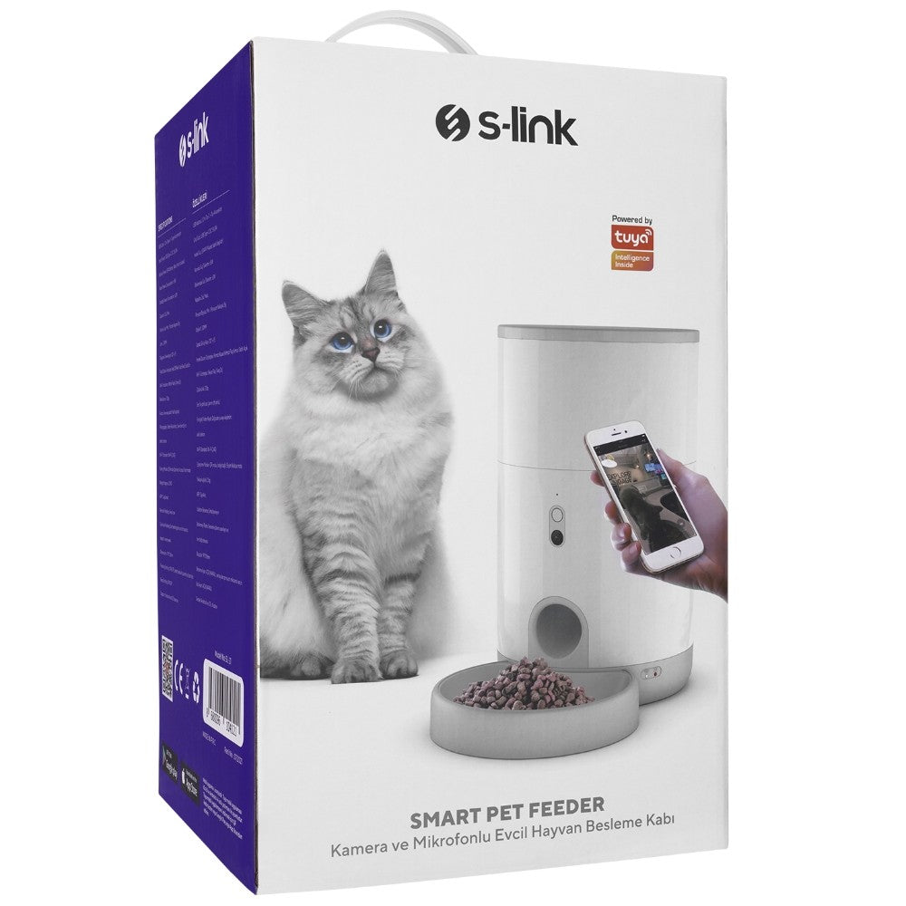 S-Link Swapp SL-21 Otomatik Yem Kabı 2.6L Kapasite 720P Kamera Porsiyon Kontrollu Kedi Köpek Besleyici Wifi TUYA Destekl