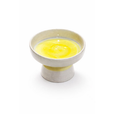 Ayaklı Mama Kabı Fırça İzli Sarı-Gri