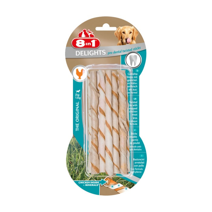 8IN1 Delights Pro Dental Diş Sağlığı için Burgu Çubuk Köpek Ödül Kemiği - 55GR