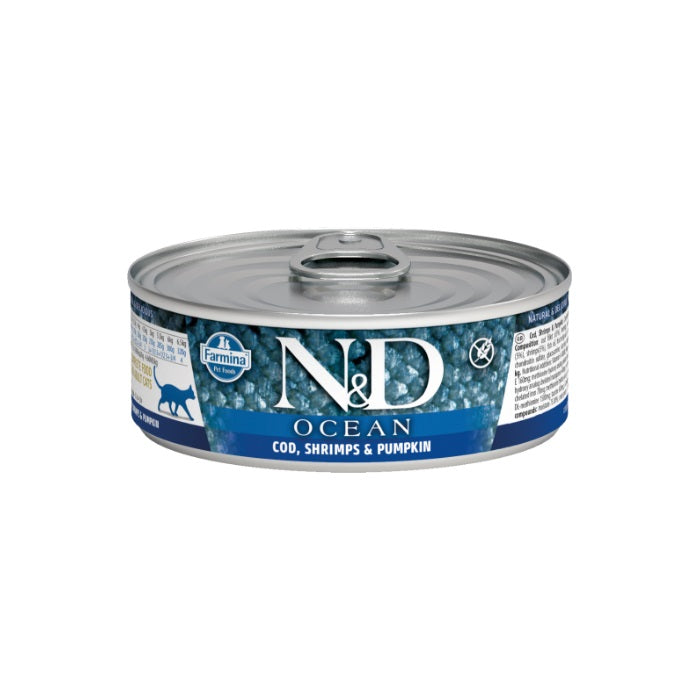 N&D Ocean Tahılsız Ton Balığı&Morina Balığı&Karides&Balkabağı 70gr Yaş Kedi Konservesi