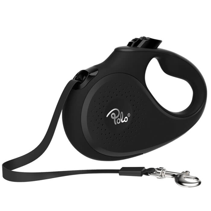 Polo Solid Siyah Otomatik Köpek Tasması Large 5m/50 Kg