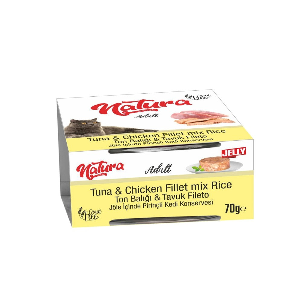 Natura Ton Balığı & Tavuk Fileto, Jöle İçinde Pirinçli Kedi Konservesi 70 Gr