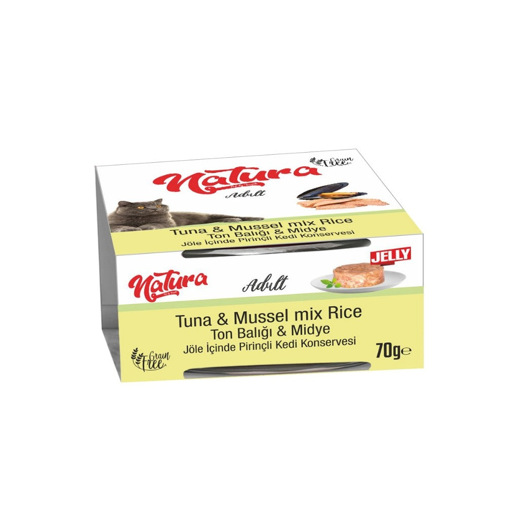 Natura Ton Balığı & Midye, Jöle İçinde Pirinçli Kedi Konservesi 70 Gr